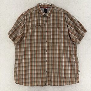 The North Face Shirt Mens 2XL Brown Plaid Short Sleeve Button Athletic Outdoor